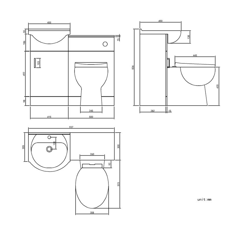 Quartz Gloss White Combination Vanity Basin and Austin Toilet 950mm