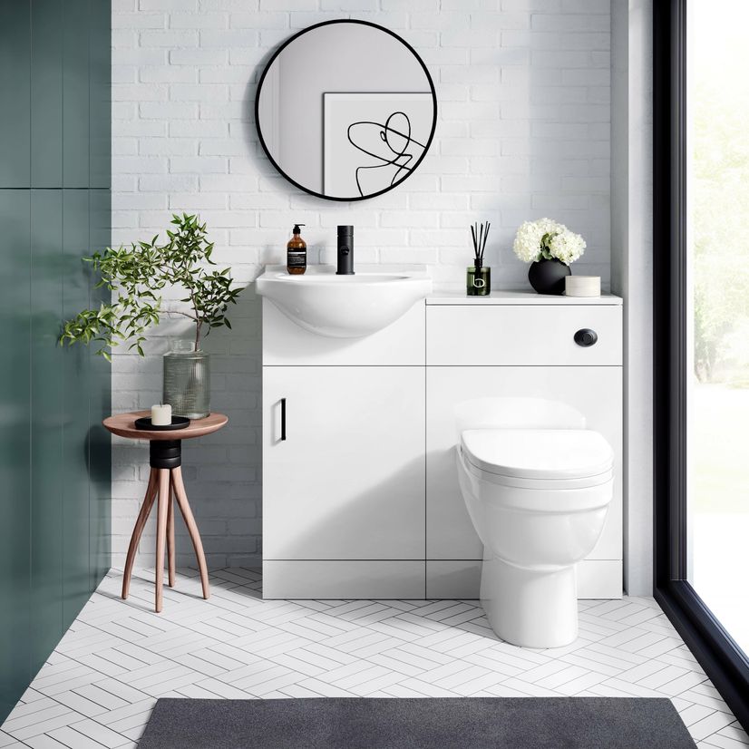 Quartz Gloss White Combination Vanity Basin and Seattle Toilet 950mm - Black Accents