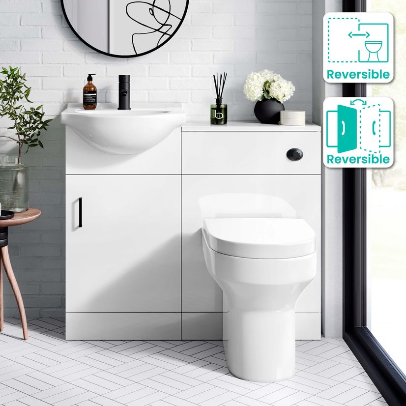 Quartz Gloss White Combination Vanity Basin and Denver Toilet 950mm - Black Accents