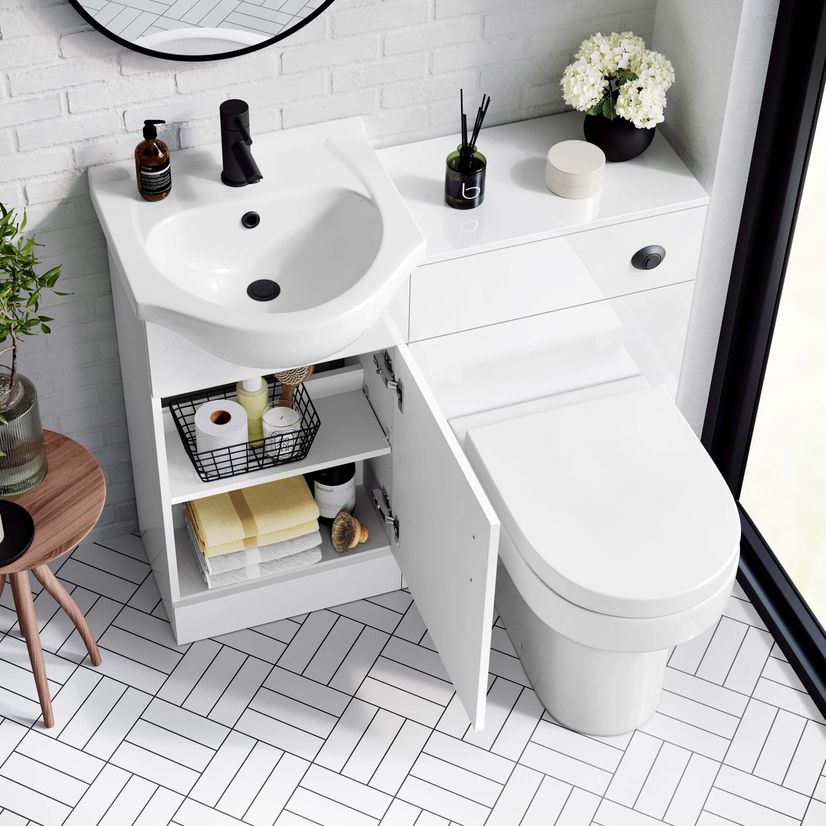 Quartz Gloss White Combination Vanity Basin and Denver Toilet 950mm - Black Accents