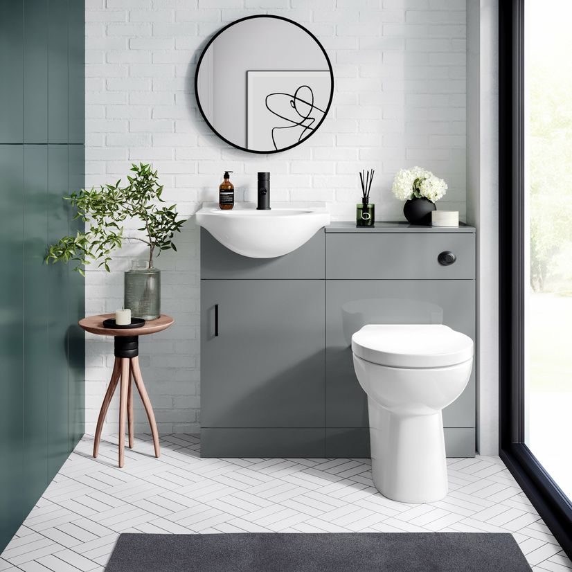 Quartz Stone Grey Cloakroom Vanity with Semi Recessed Basin 450mm - Black Accents