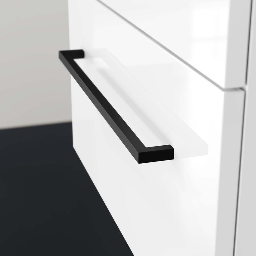 Elba Gloss White Wall Hung Drawer Vanity with Marble Top & Curved Counter Top Basin 600mm - Black Accents