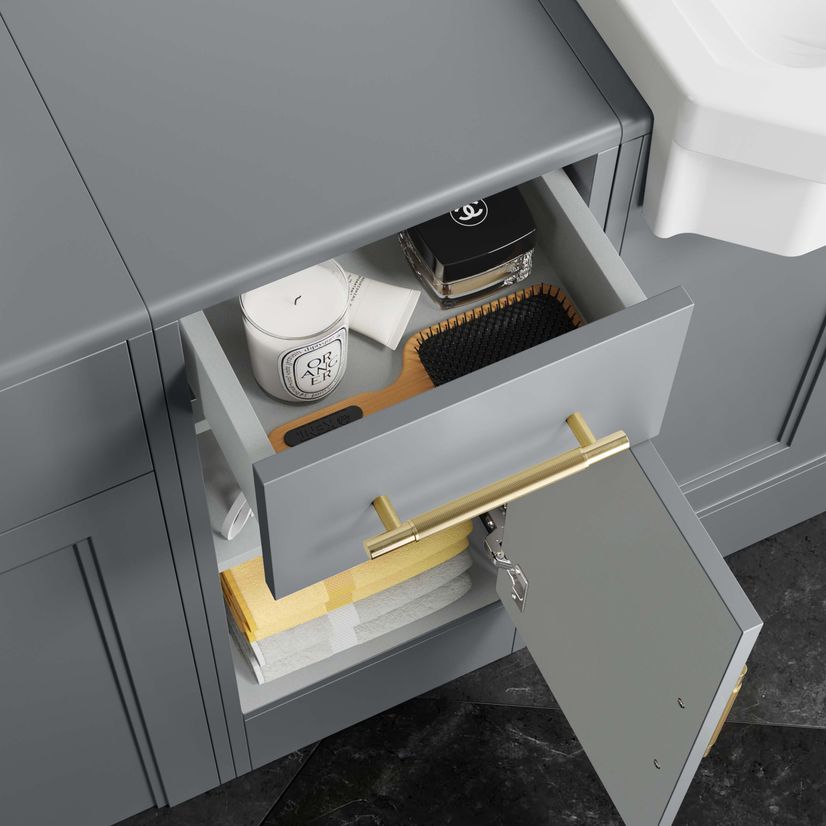 Monaco Dove Grey Side Cabinet Unit 300mm - Brass Knurled Handles