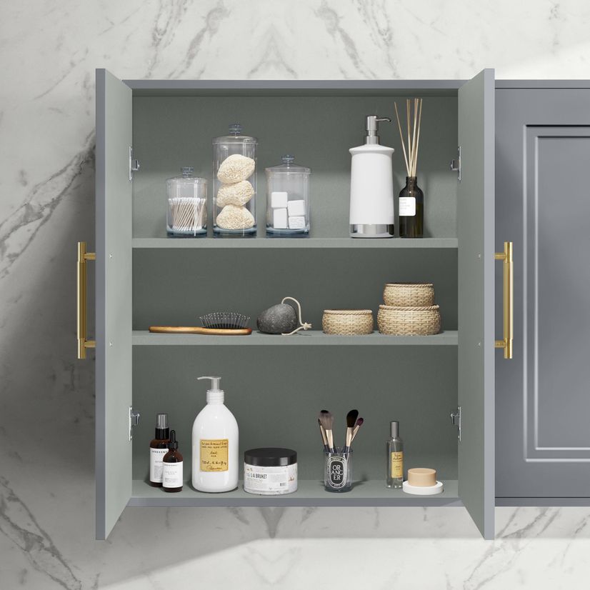 Dove Grey Wall Hung Cabinet 700x600mm - Brass Knurled Handles