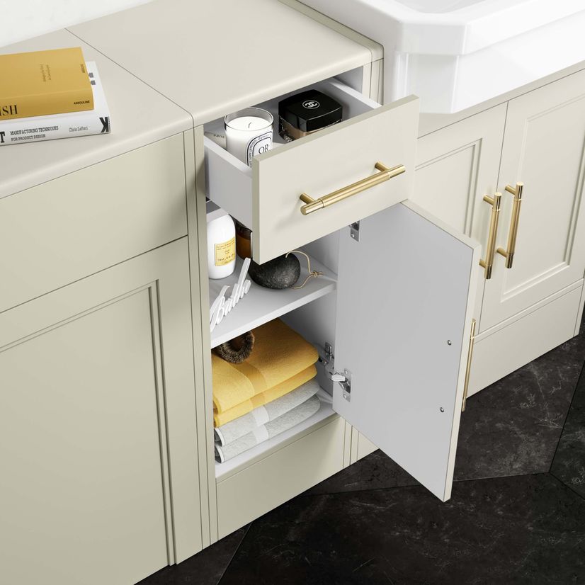 Monaco Chalk White Side Cabinet Unit 300mm - Brass Knurled Handles
