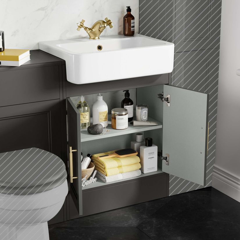 Monaco Graphite Grey Basin Vanity and Back To Wall Unit 1200mm (Excludes Pan & Cistern) - Brass Knurled Handles