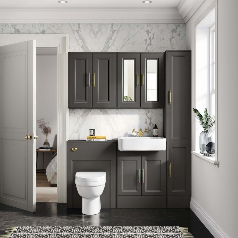 Monaco Graphite Grey Combination Vanity Basin and Seattle Toilet 1200mm - Brass Knurled Handles