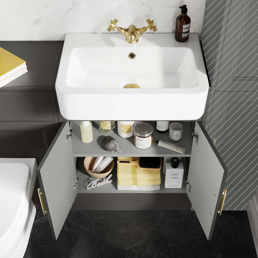 Monaco Graphite Grey Combination Vanity Basin and Seattle Toilet 1200mm - Brass Knurled Handles