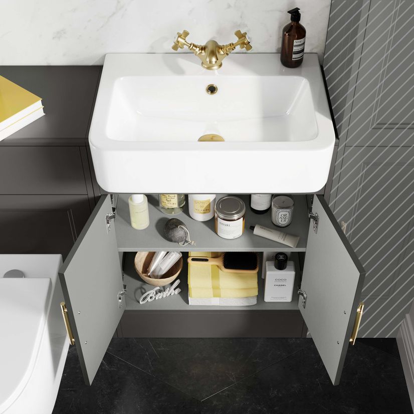 Monaco Graphite Grey Combination Vanity Basin and Boston V2 Toilet 1200mm - Brass Knurled Handles