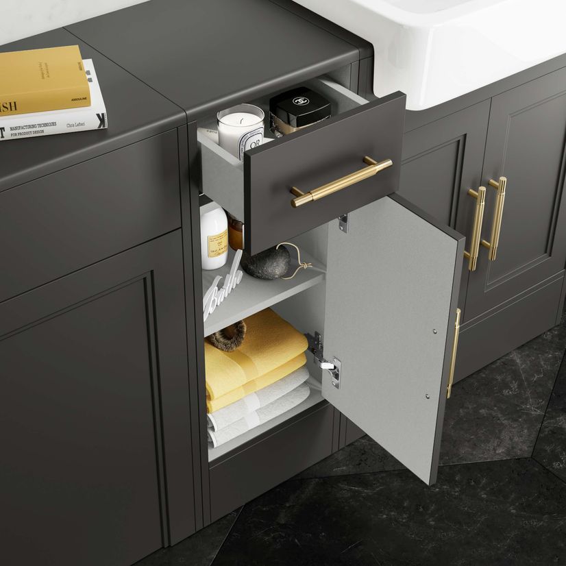 Monaco Graphite Grey Basin Vanity and Back To Wall Unit 1500mm (Excludes Pan & Cistern) - Brass Knurled Handles