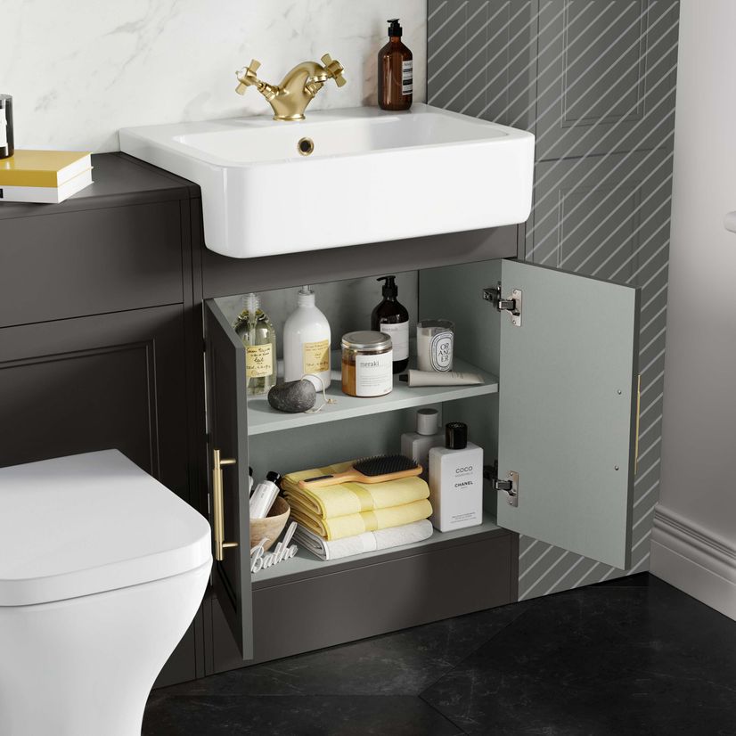 Monaco Graphite Grey Combination Vanity Basin with Marble Top & Atlanta Toilet 1200mm - Brass Knurled Handles