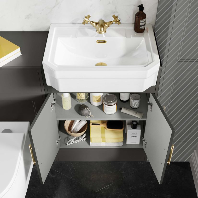 Monaco Graphite Grey Combination Vanity Traditional Basin and Boston V2 Toilet 1200mm - Brass Knurled Handles