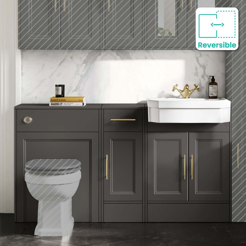 Monaco Graphite Grey Traditional Basin Vanity and Back To Wall Unit 1500mm (Excludes Pan & Cistern) - Brass Knurled Handles