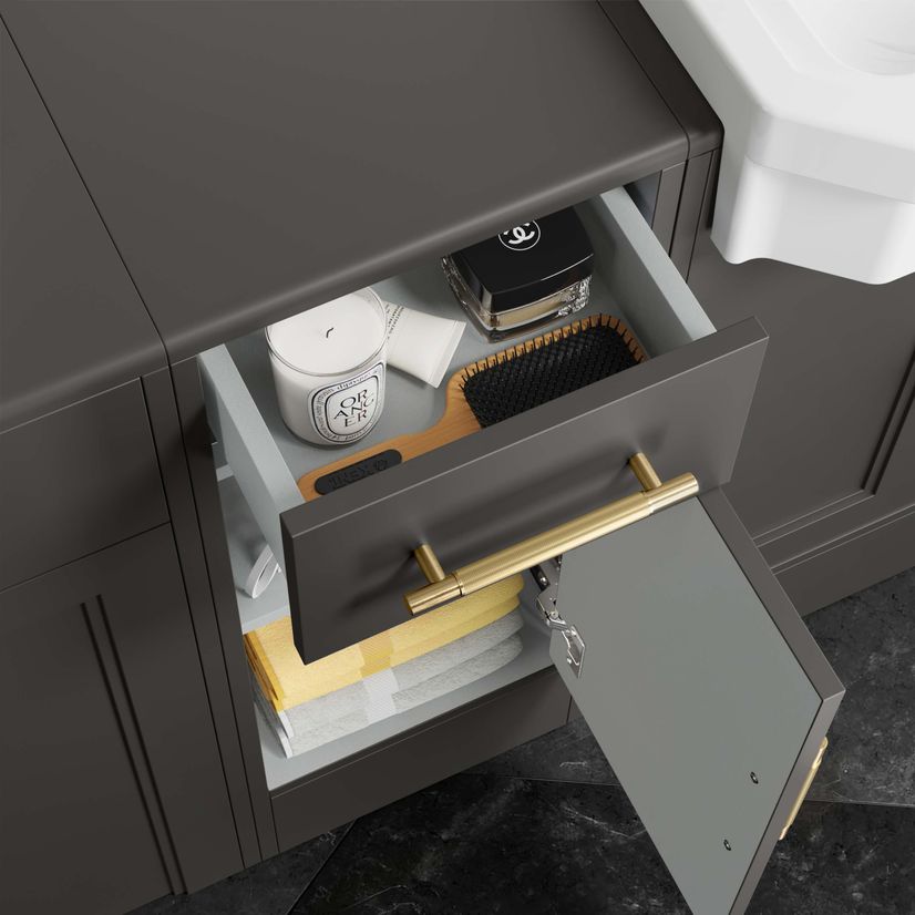 Monaco Graphite Grey Side Cabinet Unit 300mm - Brass Knurled Handles
