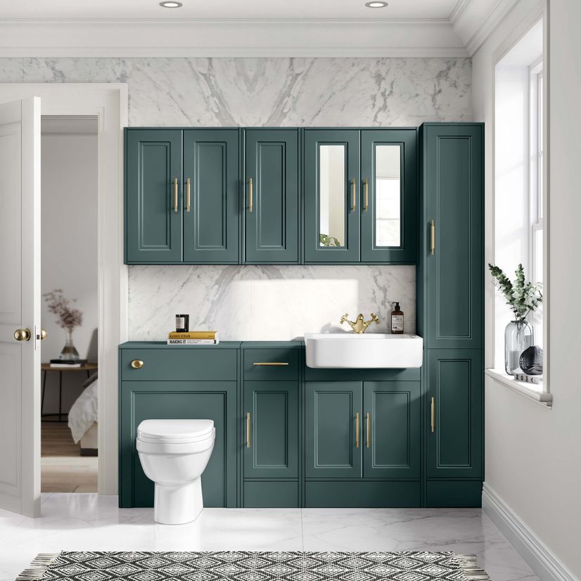 Monaco Midnight Green Combination Vanity Basin and Seattle Toilet 1500mm - Brass Knurled Handles
