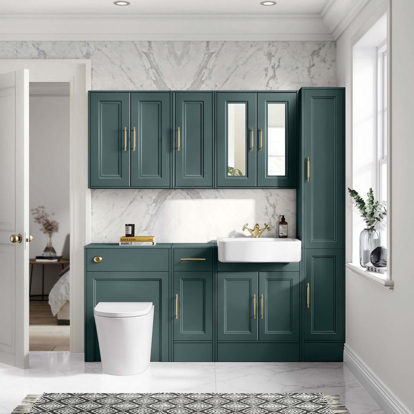 Monaco Midnight Green Combination Vanity Basin and Boston V2 Toilet 1500mm - Brass Knurled Handles