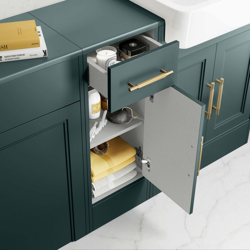 Monaco Midnight Green Combination Vanity Basin and Boston V2 Toilet 1500mm - Brass Knurled Handles