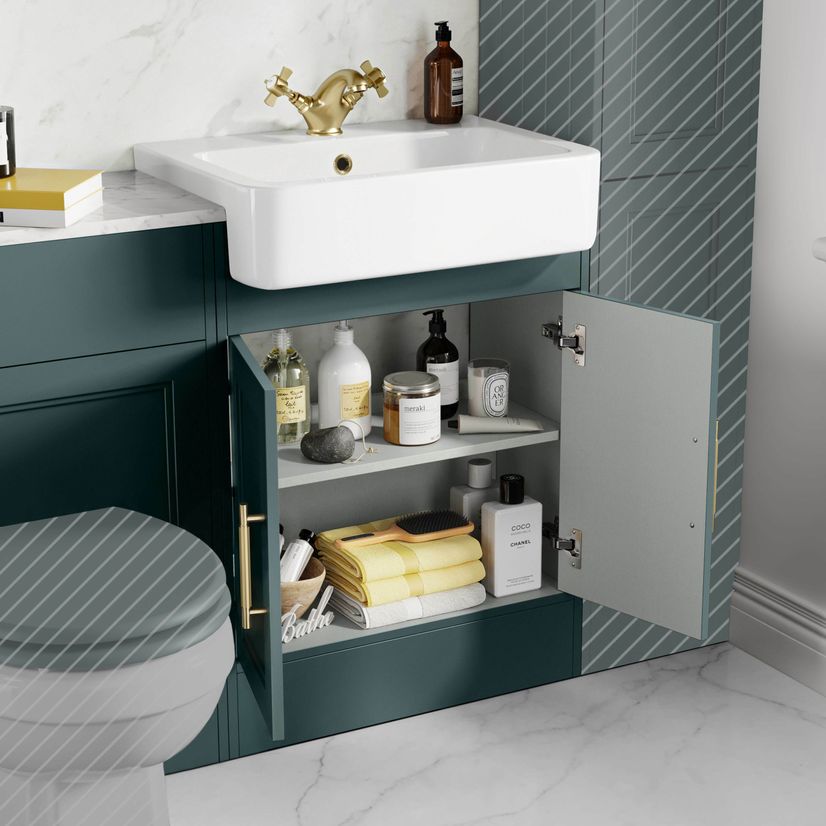 Monaco Midnight Green Combination Vanity Basin with Marble Top 1200mm (Excludes Pan & Cistern) - Brass Knurled Handles