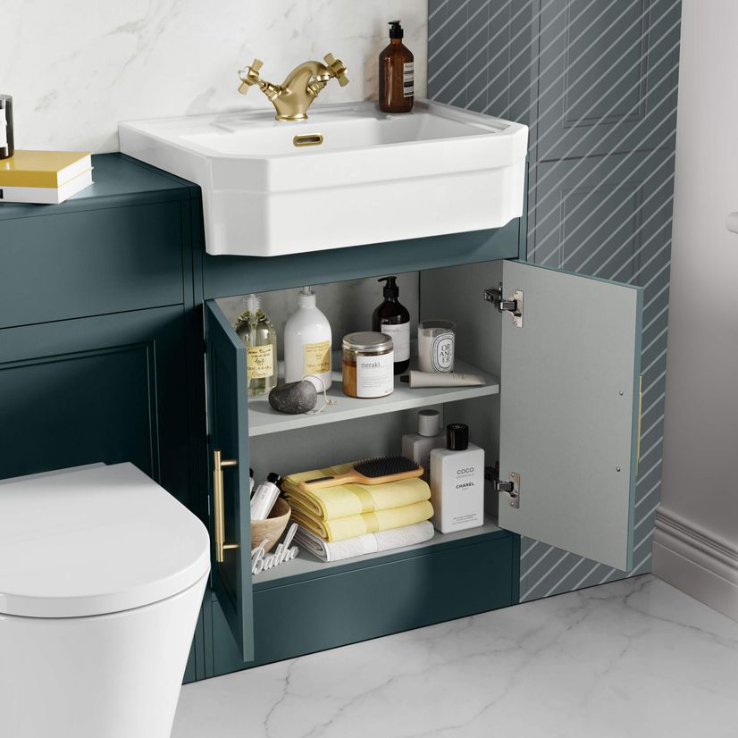 Monaco Midnight Green Combination Vanity Traditional Basin and Boston V2 Toilet 1200mm - Brass Knurled Handles
