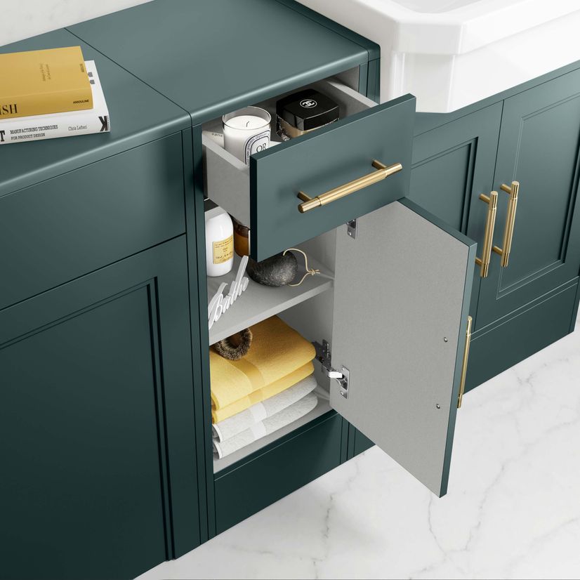 Monaco Midnight Green Combination Vanity Traditional Basin and Boston V2 Toilet 1500mm - Brass Knurled Handles