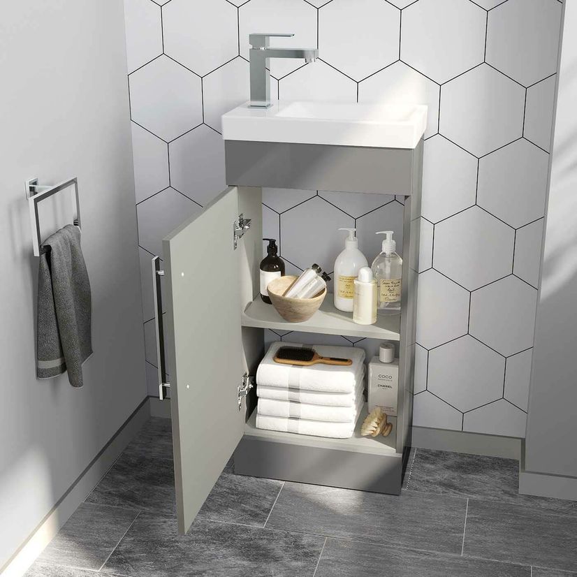 Avon Stone Grey Cloakroom Floor Standing Basin Vanity 400mm and Toilet Set