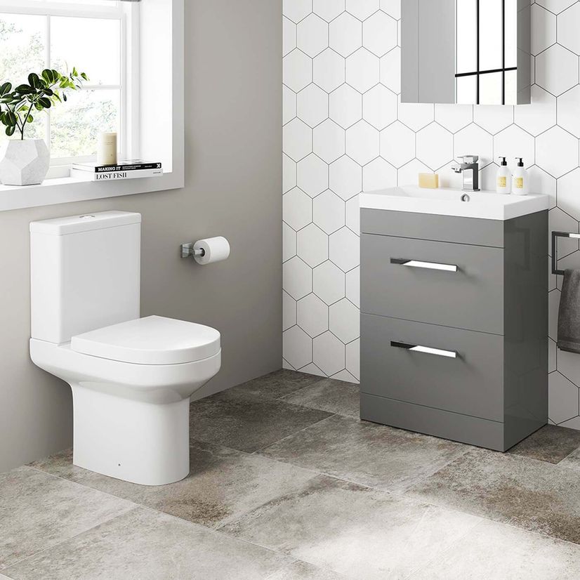 Avon Stone Grey Basin Drawer Vanity 600mm and Toilet Set