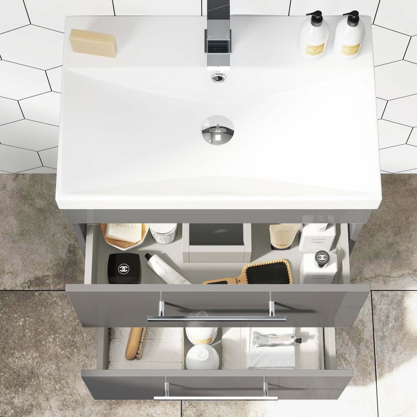 Avon Stone Grey Basin Drawer Vanity 600mm and Toilet Set