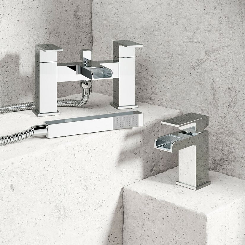 Avon Chrome Waterfall Basin & Shower Bath Mixer Tap Set