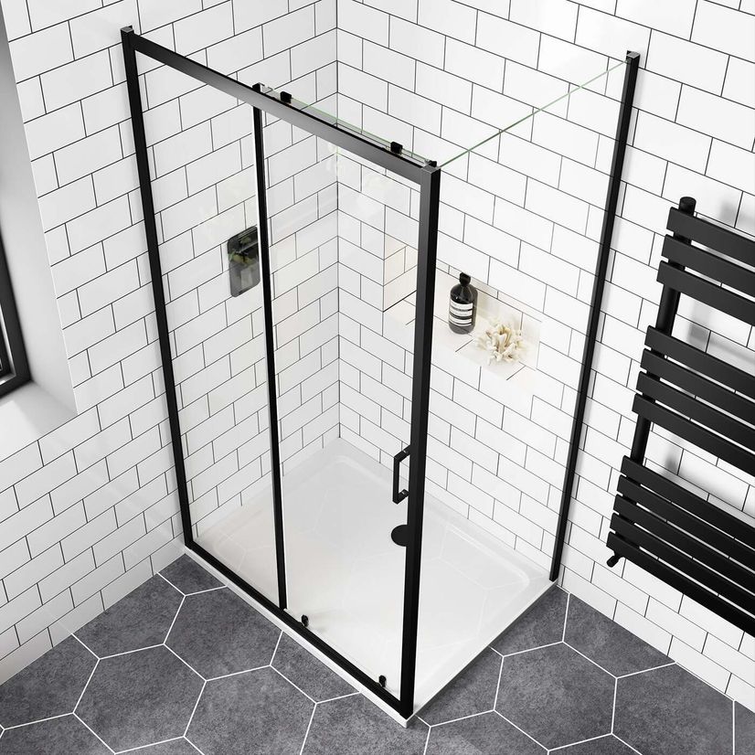 London Matt Black 6mm Sliding Shower Enclosure 1000x760mm