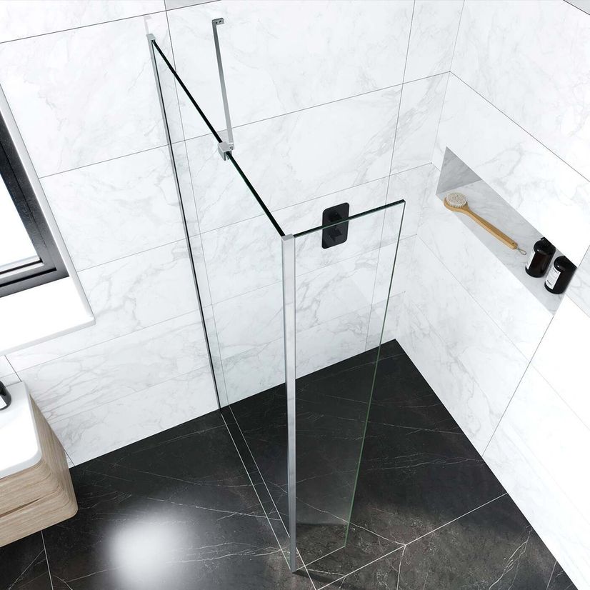 Copenhagen Easy Clean 8mm Wet Room Shower Glass 900mm & 250mm Return Panel