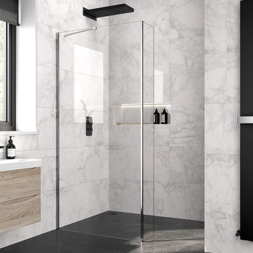 Copenhagen Easy Clean 8mm Wet Room Shower Glass Panel 1000mm & 250mm Return Panel