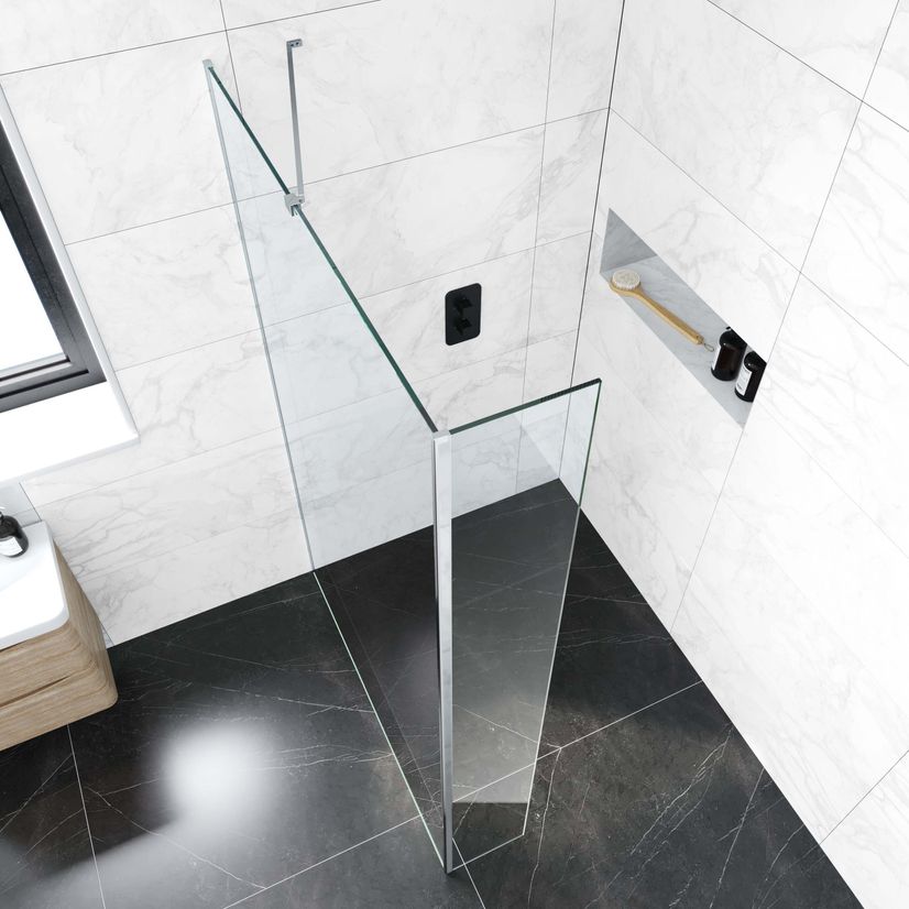 Copenhagen Easy Clean 8mm Wet Room Shower Glass 1100mm & 250mm Return Panel