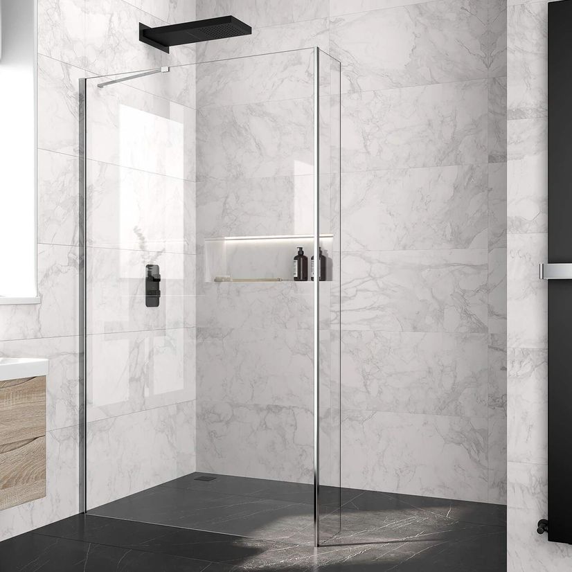 Copenhagen Easy Clean 8mm Wet Room Shower Glass 1200mm & 250mm Return Panel