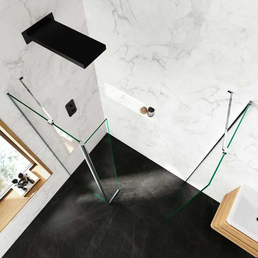 Copenhagen Easy Clean 8mm Walk In Shower Enclosure 700mm & 800mm Glass with Pivotal Return Panel