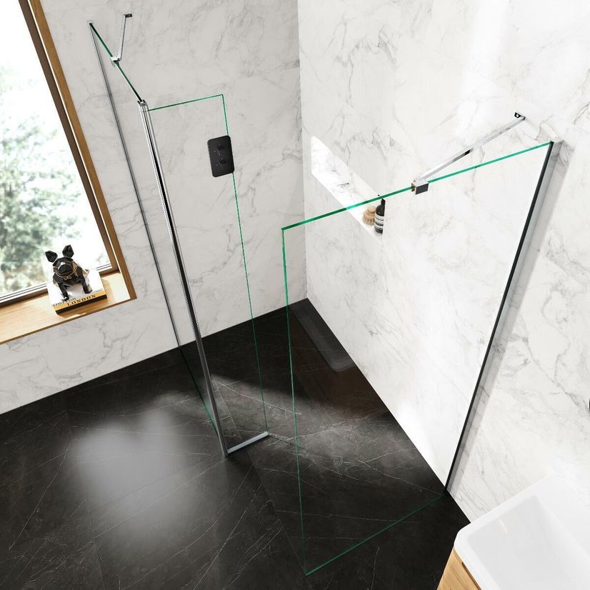 Copenhagen Easy Clean 8mm Walk In Shower Enclosure 800mm & 700mm Glass with Pivotal Return Panel