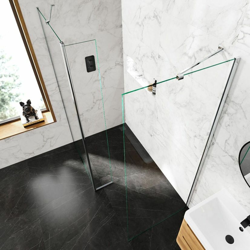Copenhagen Easy Clean 8mm Walk In Shower Enclosure 900mm & 900mm Glass with Pivotal Return Panel