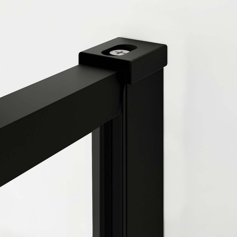 Munich Matt Black Crittall Style 8mm Walk In Shower Enclosure 1400mm & 800mm Glass with Pivotal Return Panel