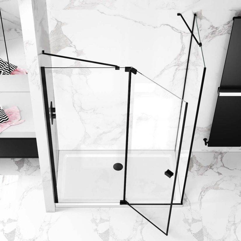Vienna Matt Black Easy Clean 8mm Hinged Shower Enclosure 1400x800mm