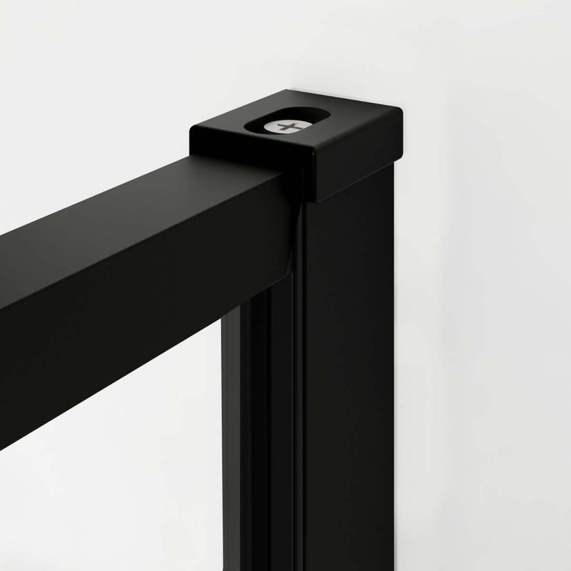 Munich Matt Black Framed 8mm Walk In Shower Enclosure 800mm & 800mm Glass with Pivotal Return Panel