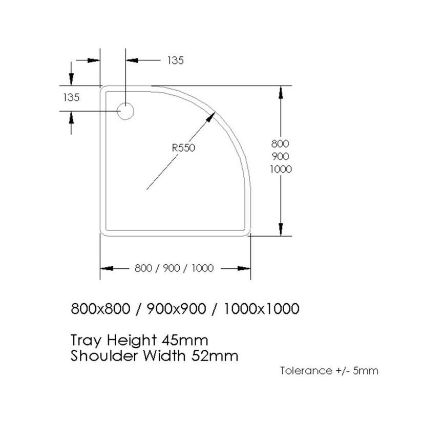 London Quadrant Stone Shower Tray 800x800mm & Riser Kit