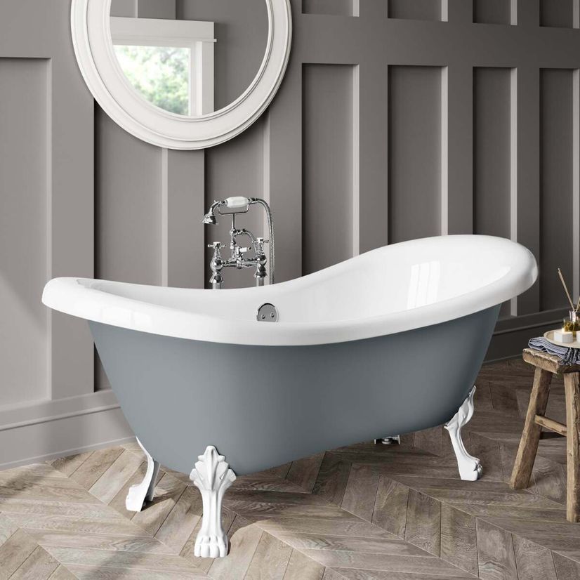Tonbridge 1600mm Dove Grey Roll Top Bath - White Claw Feet