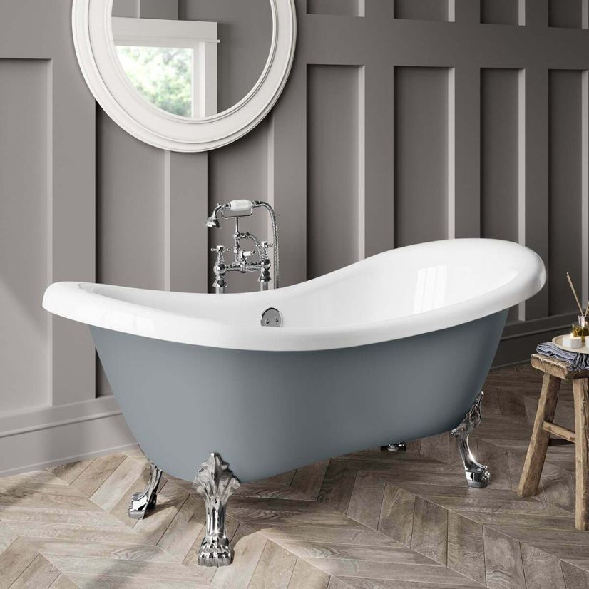 Tonbridge 1600mm Dove Grey Roll Top Bath - Chrome Claw Feet