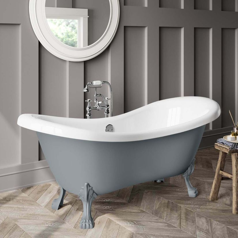 Tonbridge 1600mm Dove Grey Roll Top Bath - Grey Claw Feet