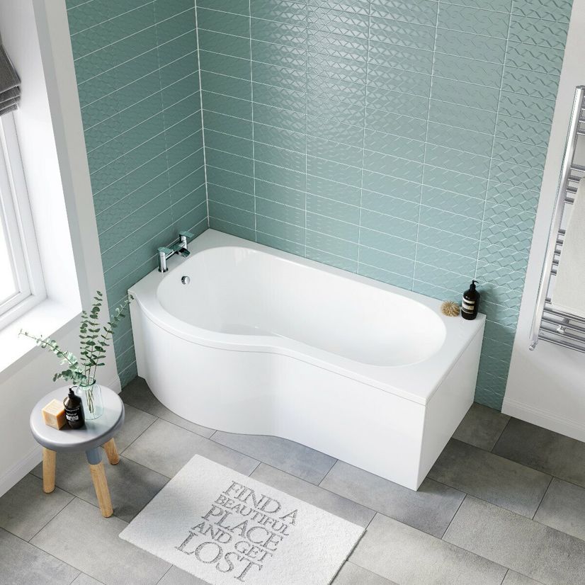 P Shaped 1600 Bath with Front Panel - Left Handed