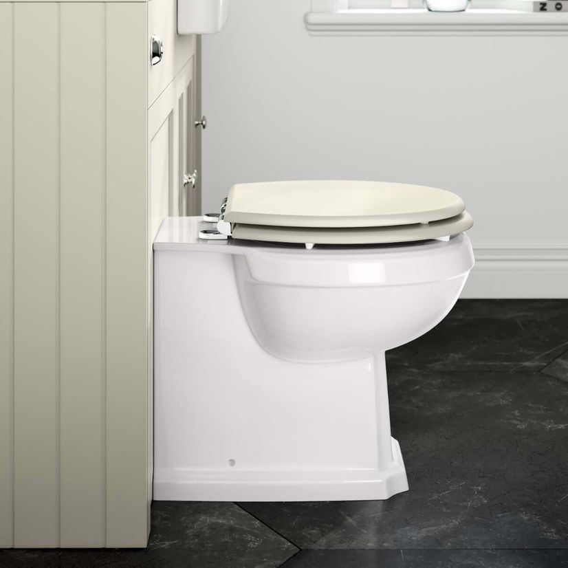 Hudson Traditional Back To Wall Toilet With Chalk White Wooden Seat