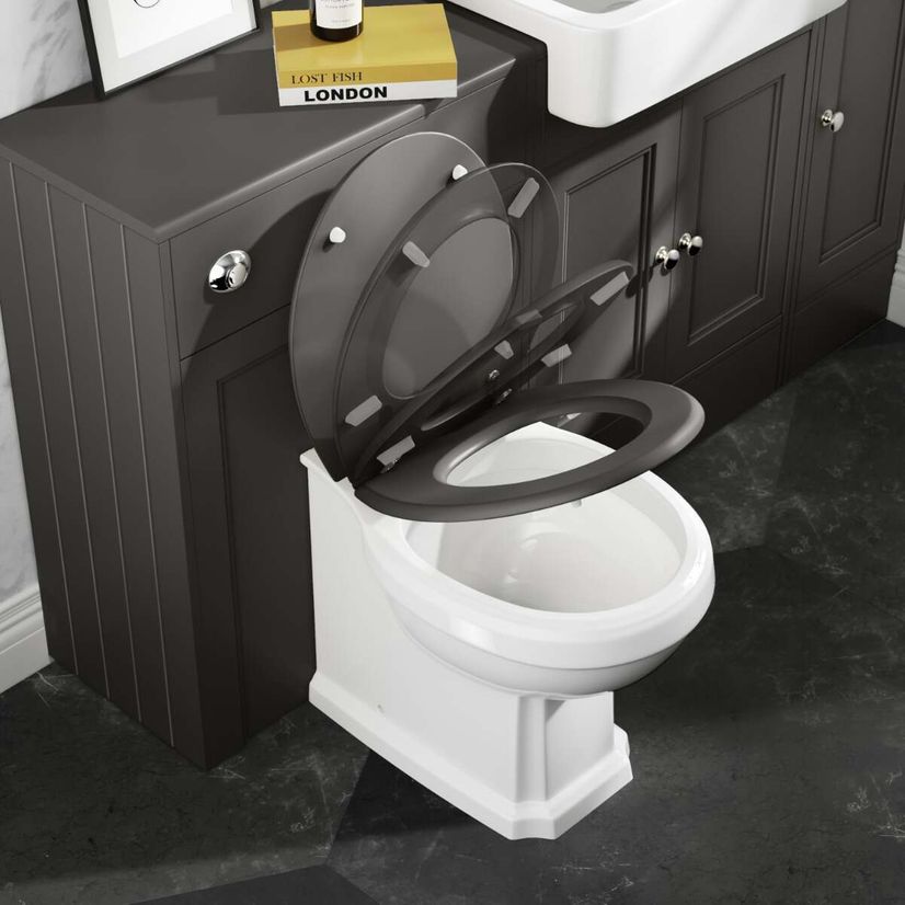 Hudson Traditional Back To Wall Toilet With Graphite Grey Wooden Seat