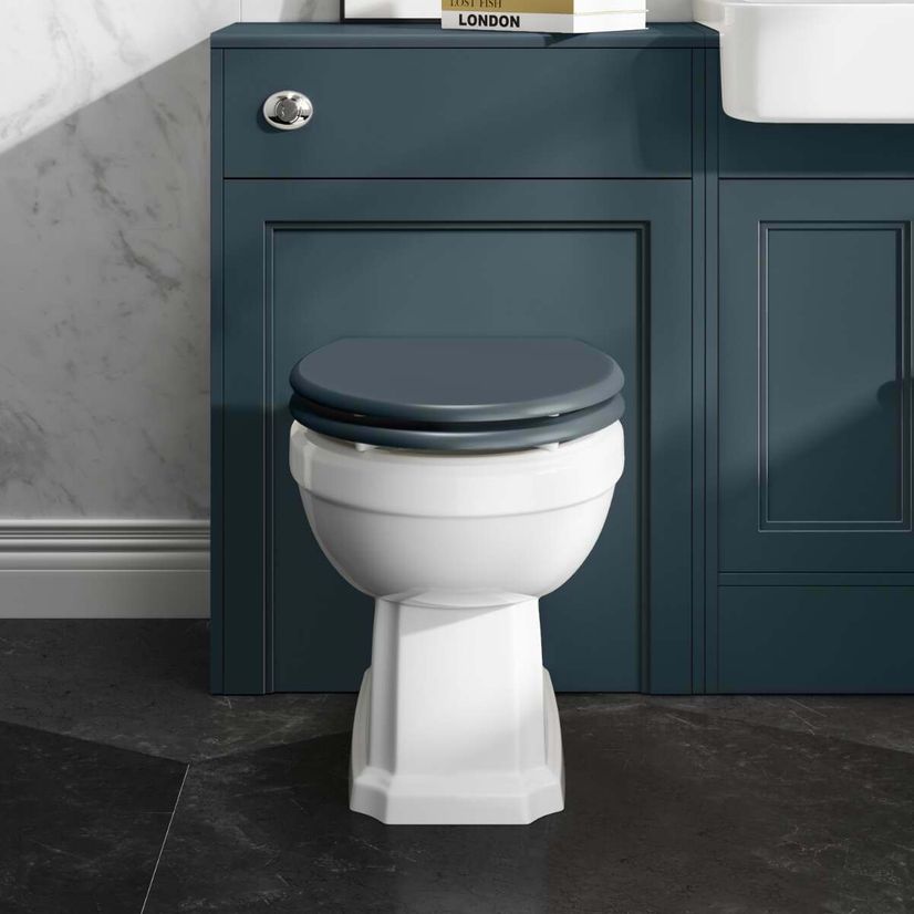 Hudson Traditional Back To Wall Toilet With Inky Blue Wooden Seat
