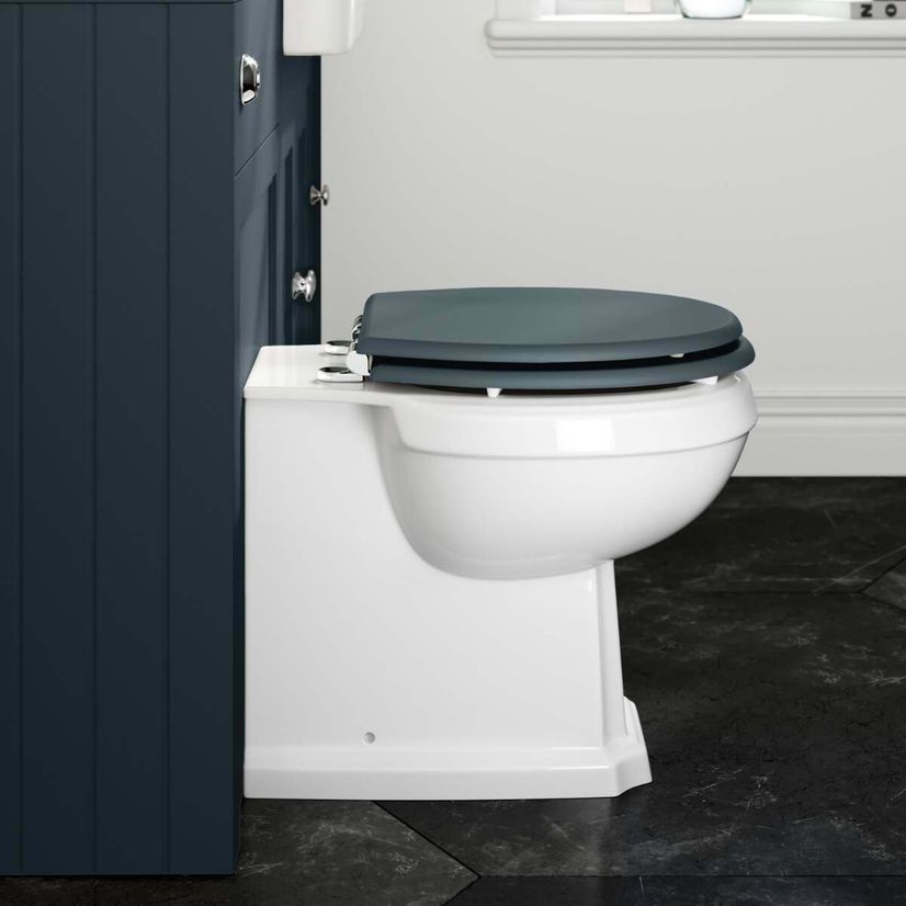 Hudson Traditional Back To Wall Toilet With Inky Blue Wooden Seat