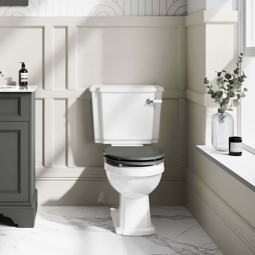 Hudson Traditional Close Coupled Toilet With Graphite Grey Wooden Seat
