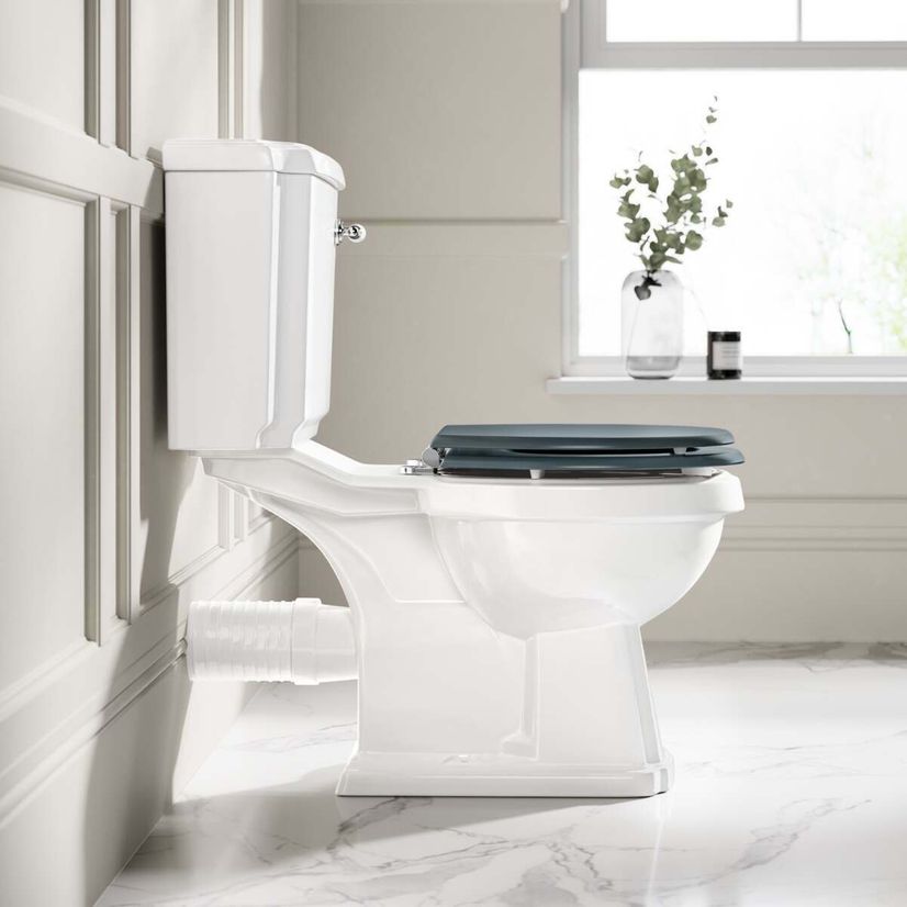 Hudson Traditional Close Coupled Toilet With Inky Blue Wooden Seat